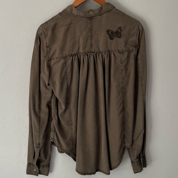 Holding Horses Army Green Butterfly Button Down Shirt Size 8 - Picture 13 of 13